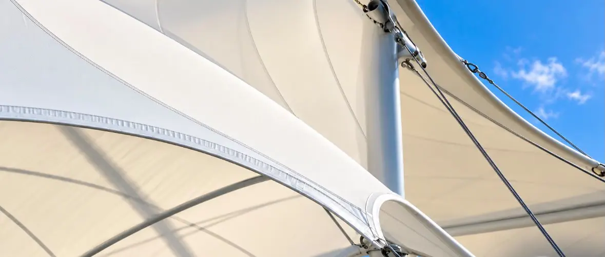 Steel structure and cables of a tensile canopy