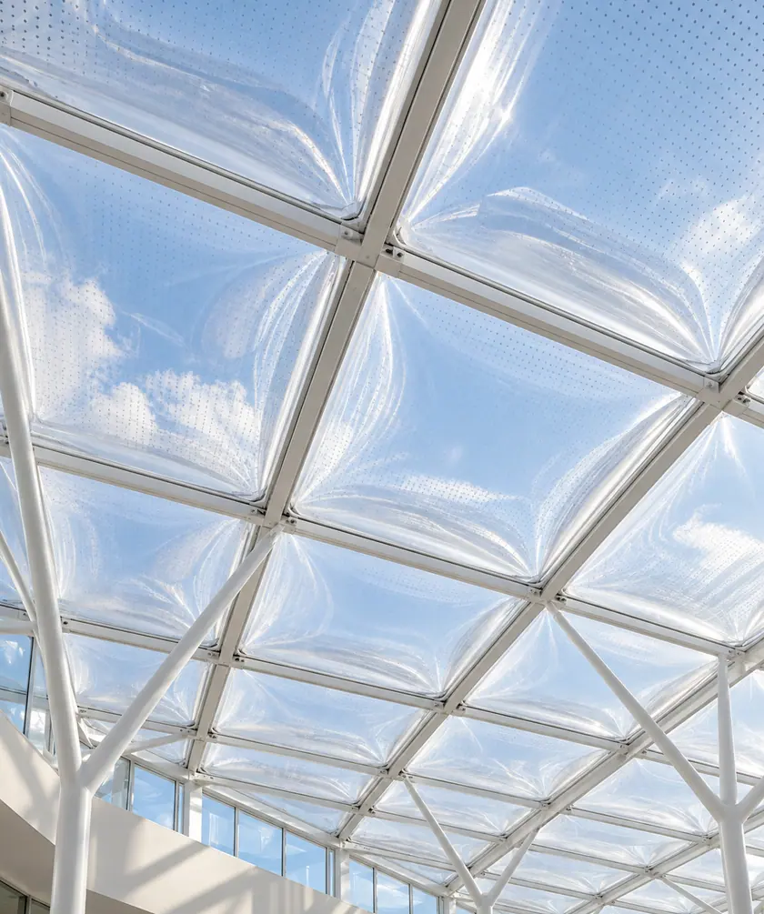 Visualization of transparent ETFE cushions in an atrium roof