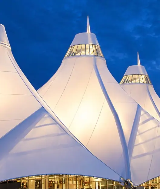 Translucent membrane illuminated at night