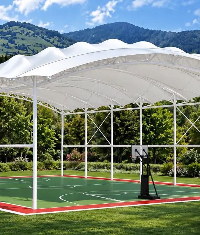 Lightweight white roof over a sports facility